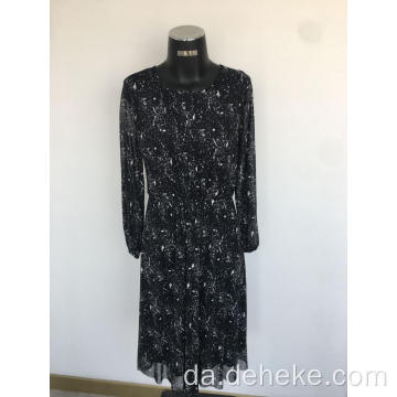 Klassisk sort strikket tryk lang kjole